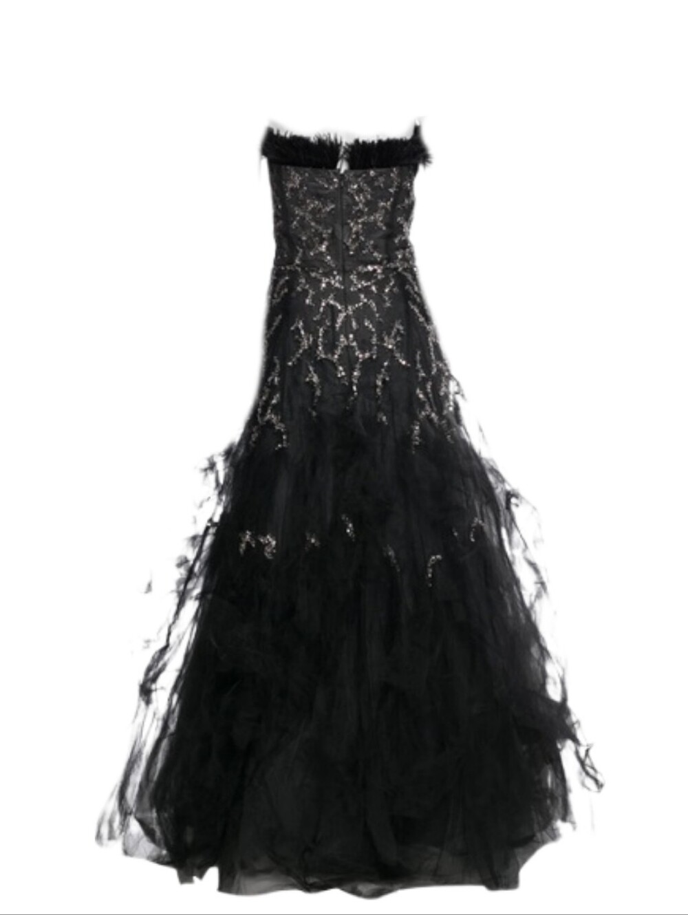 $10,000 OSCAR LA RENTA BLACK OSTRIC FEATHER SEQUIN CRYSTAL BEADS RUNWAY GOWN L - Picture 4 of 10
